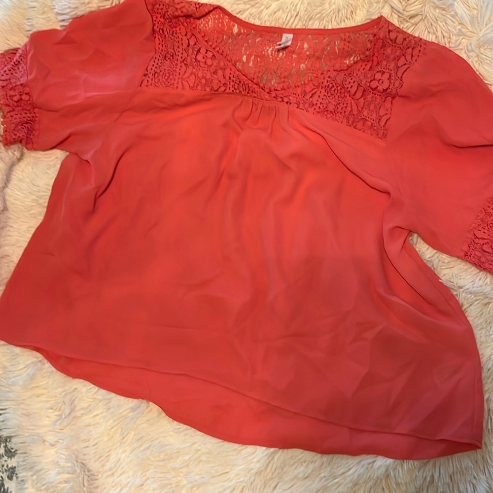 Embroidered v neck top with embroidered accents on the sleeves size large